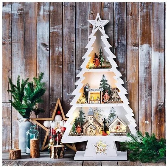 Solight 1V283 - Brăduț din lemn cu LED pentru Crăciun, 13 x LED, 2 x AA