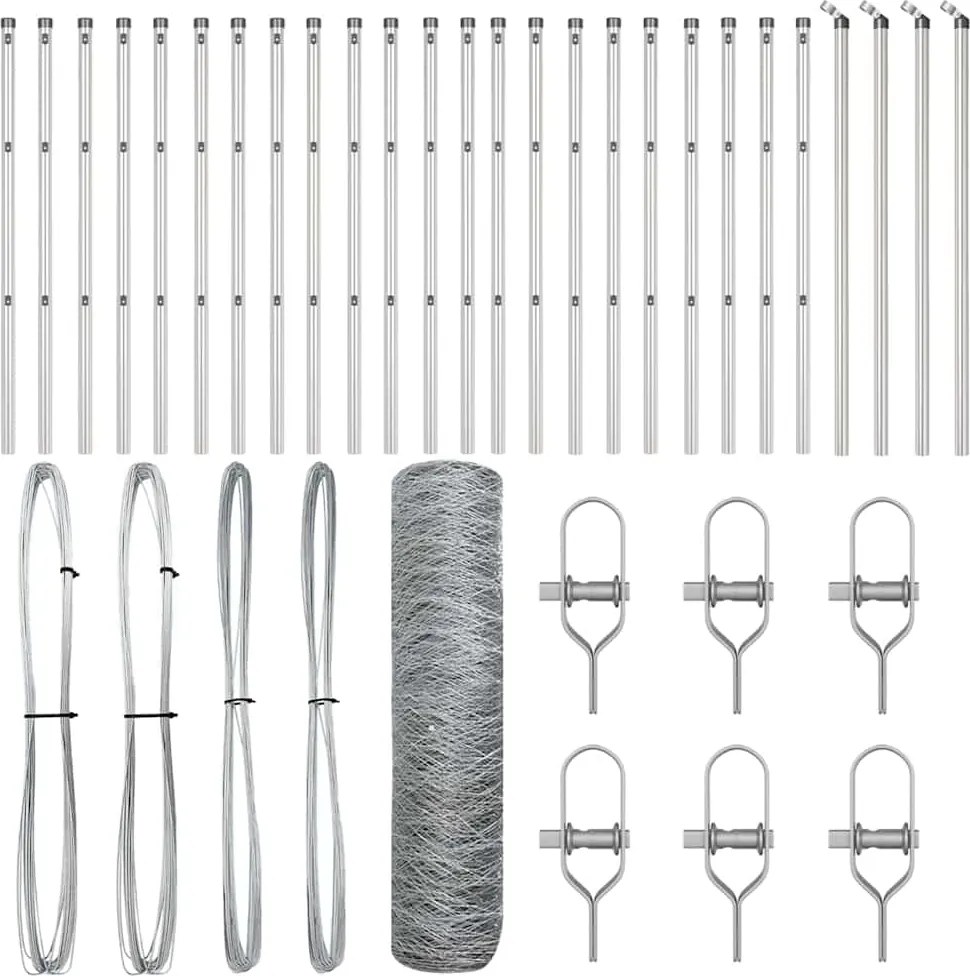 vidaXL Stâlp de gard. Argintiu 50 x 0,5 m (plasă de 50 mm) Oțel