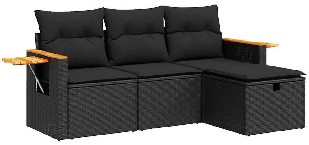 3325947 vidaXL Set mobilier de grădină cu perne, 4 piese, negru, poliratan