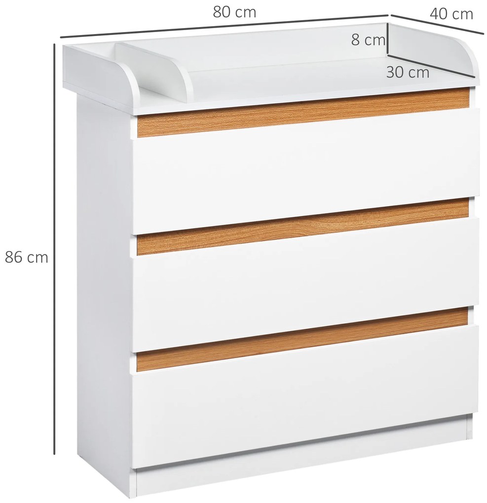Comoda cu 3 sertare HOMCOM din lemn MDF si PAL pentru dormitor si sufragerie, 80x40x86cm, alb | Aosom RO