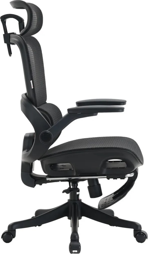 Scaun ergonomic SIHOO B100-PRO, cotiere 4D, tetiera 3D, mecanism multifunctional inclinare/blocare, suport picioare, pivotant, Mesh, Negru