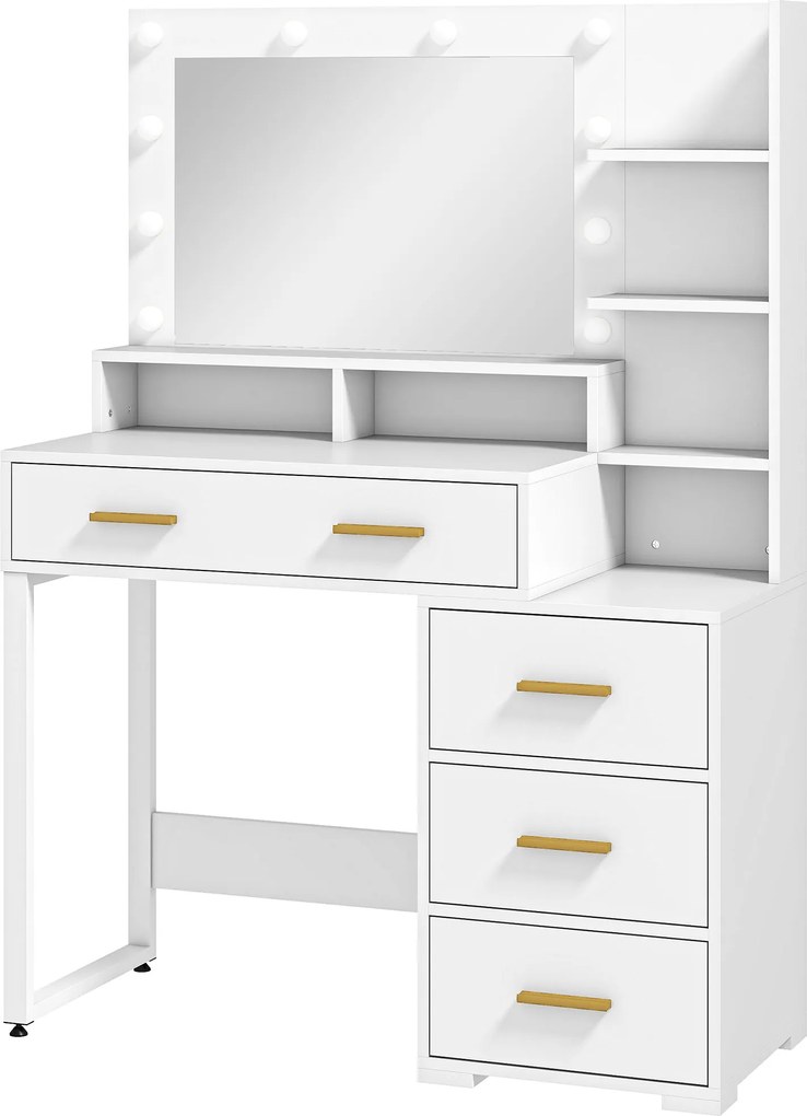 HOMCOM Masă de Machiaj Albă cu Oglindă, 4 Sertare și 6 Rafturi Deschise 100x40x138 cm | Aosom Romania