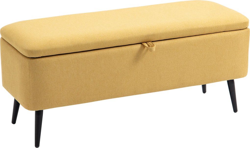 HOMCOM Bancă de la Capătul Patului cu Spațiu de Depozitare și Acoperire în Poliester Galben, 101x38.5x44.5 cm | Aosom Romania
