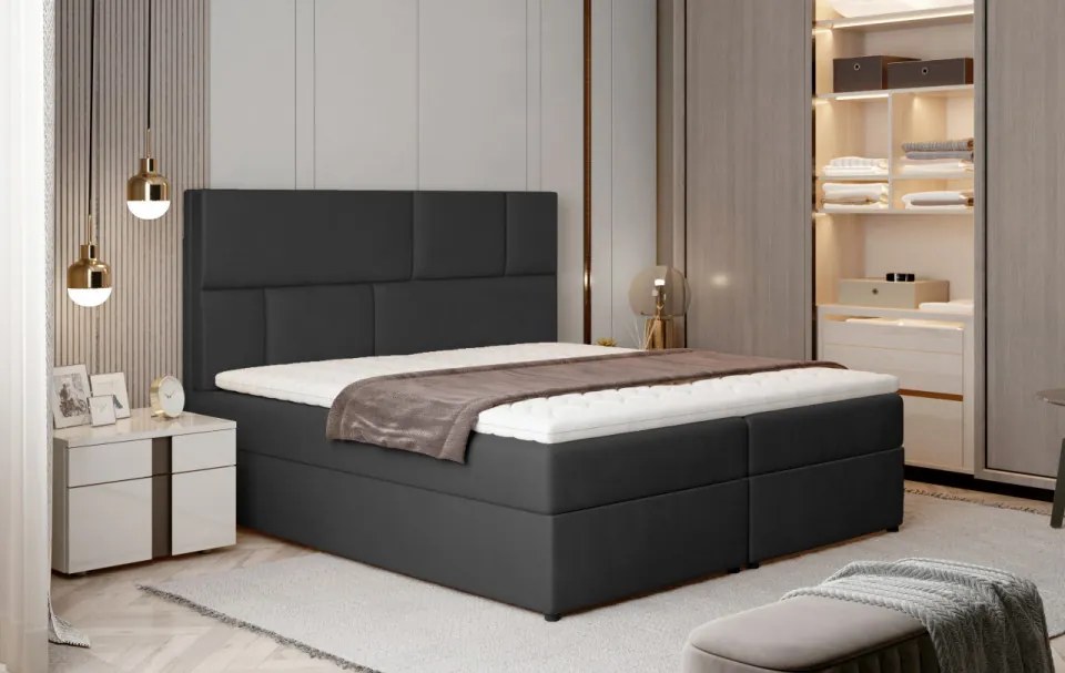 Pat boxspring, tapitat, cu spatiu pentru depozitare, 185x210 cm, Florence, Eltap (Culoare: Gri inchis piele / Soft 11)