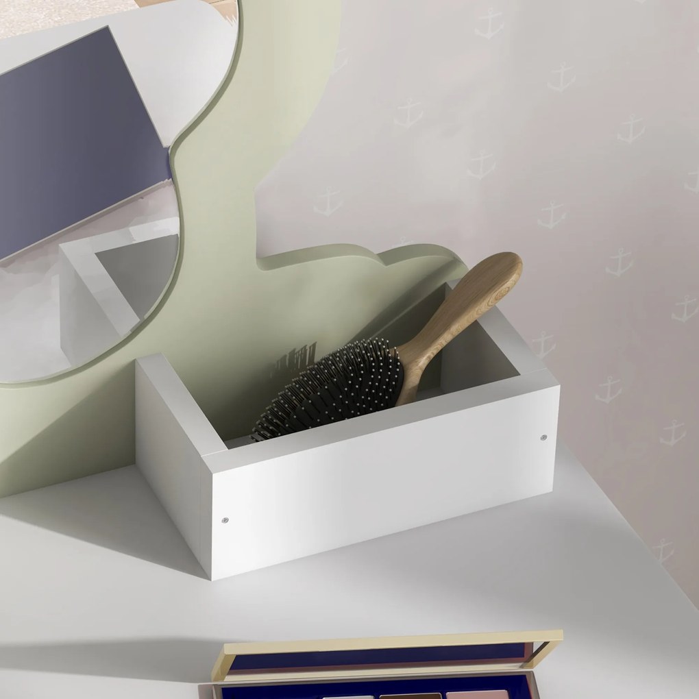 ZONEKIZ Set de toaletă pentru copii cu oglindă de machiaj și scaunel asortat din lemn, sertar și recipiente, alb | Aosom Romania