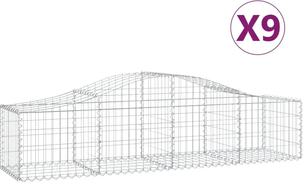 vidaXL Coșuri gabion arcuite 9 buc, 200x50x40/60 cm, fier galvanizat