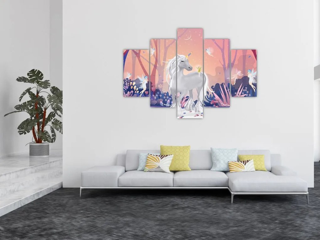 Tablou - Unicorn în pădurea fermecată (150x105 cm)
