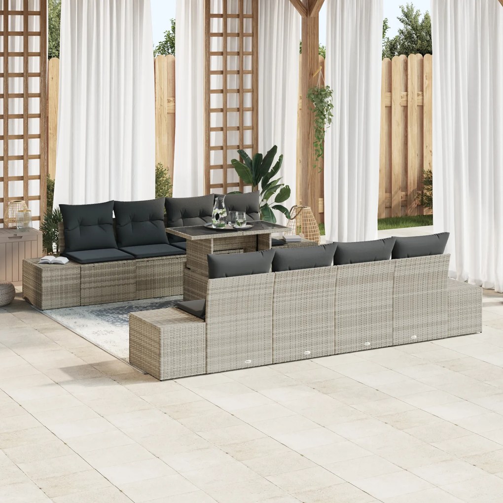 vidaXL Set de canapele pentru grădină cu pernă 7 pcs Gri deschis