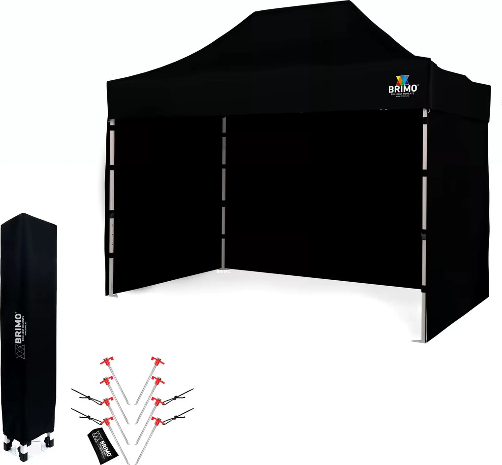 Cort de Vânzare 2 x 3 m SUPER Oțel | Montaj în 2 minute - cu 3 pereți - Negru