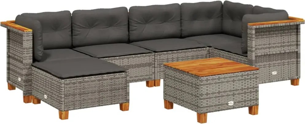 vidaXL Set canapele de grădină, 7 piese, cu perne, gri, poliratan