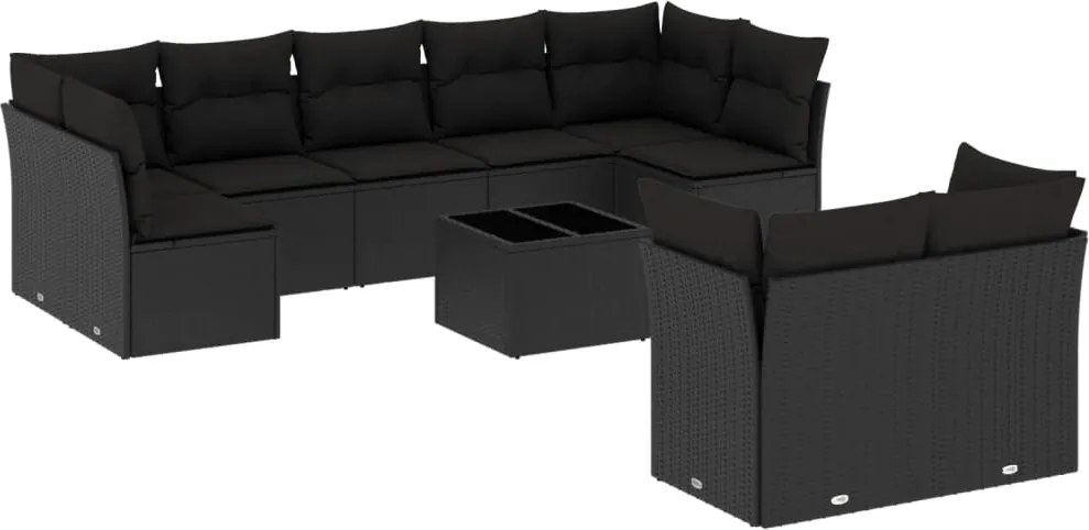 vidaXL Set canapele de grădină cu perne, 10 piese, negru, poliratan