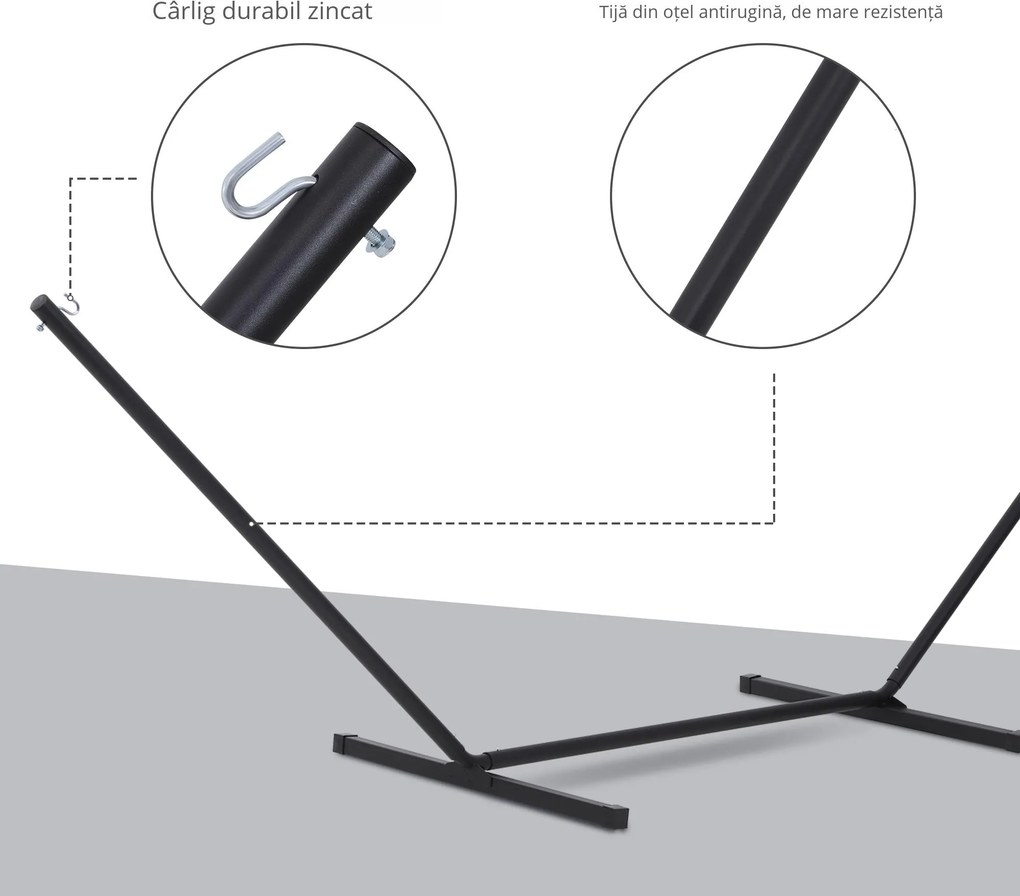 Outsunny Suport pentru Hamac, Capacitate Maximă 150Kg, Structură din Metal Rezistent, Negru, 360x92x115cm | Aosom Romania
