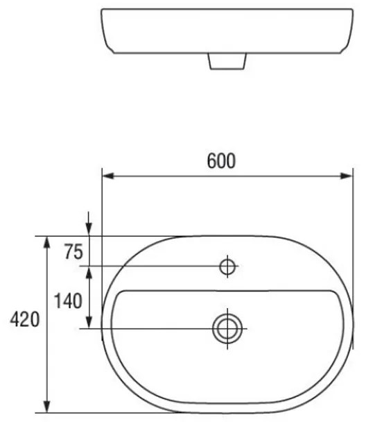 Lavoar Cersanit, Caspia, oval pe blat, 60 cm, alb