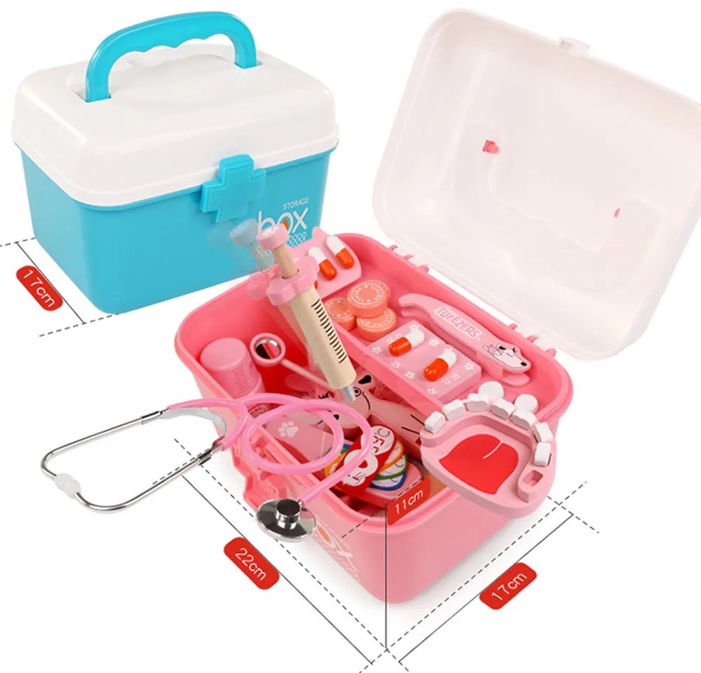 Jucărie dentară din lemn cu 38 de accesorii albastru