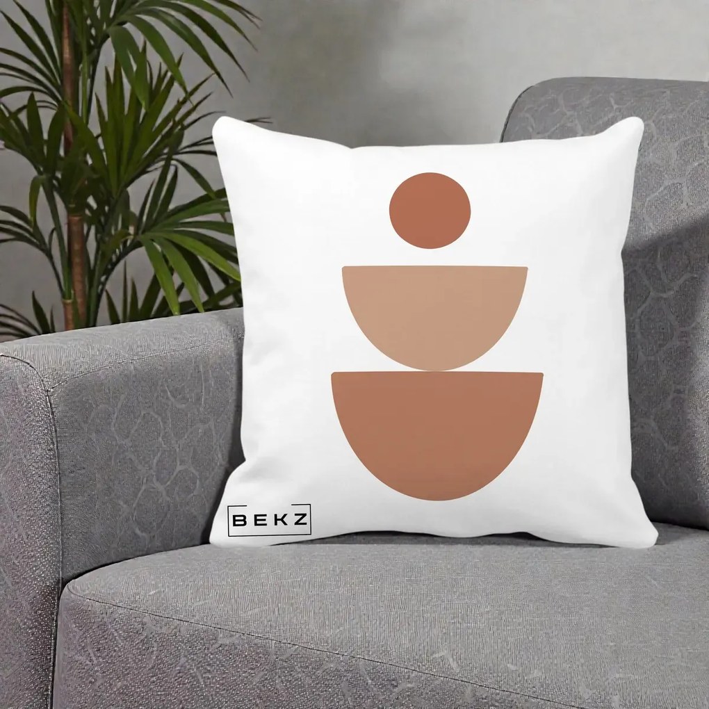 Perna Decorativa Geometric Boho Semicerc Stivuit, 40x40 cm, Alba Mata, Husa Detasabila, Perna Inclusa, BEKZ®