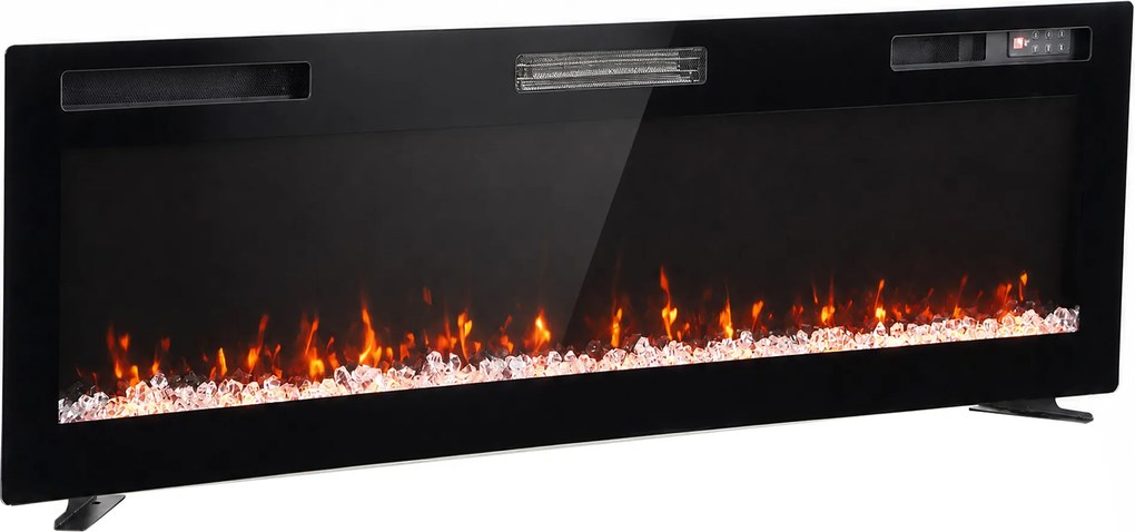 HOMCOM Șemineu electric 153 cm, încastrabil/de perete/de podea, ultrasubțire 8,3 cm, cu telecomandă, 900/1800 W, timer, negru | Aosom Romania