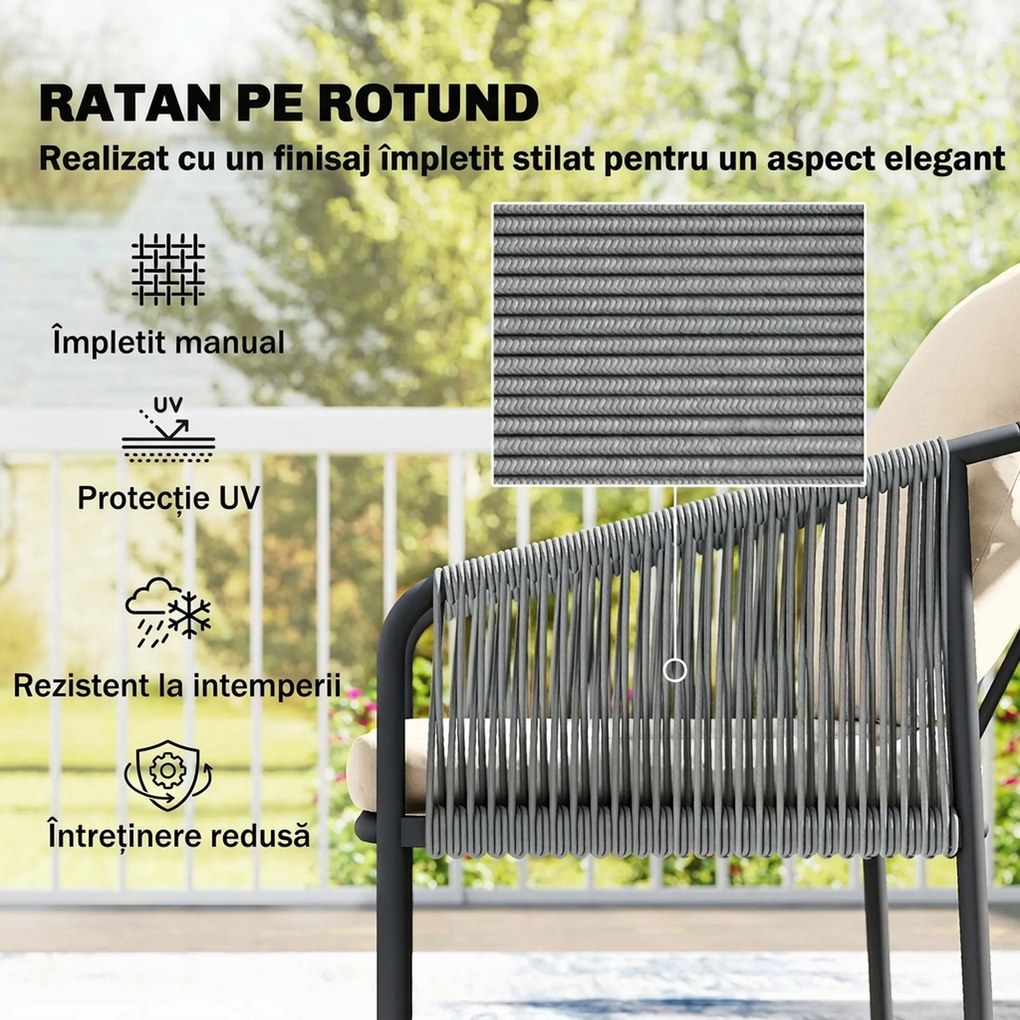 Outsunny Set de Grădină din Ratan 4 Piese cu Canapea, Fotolii, Măsuță, Bej | Aosom Romania