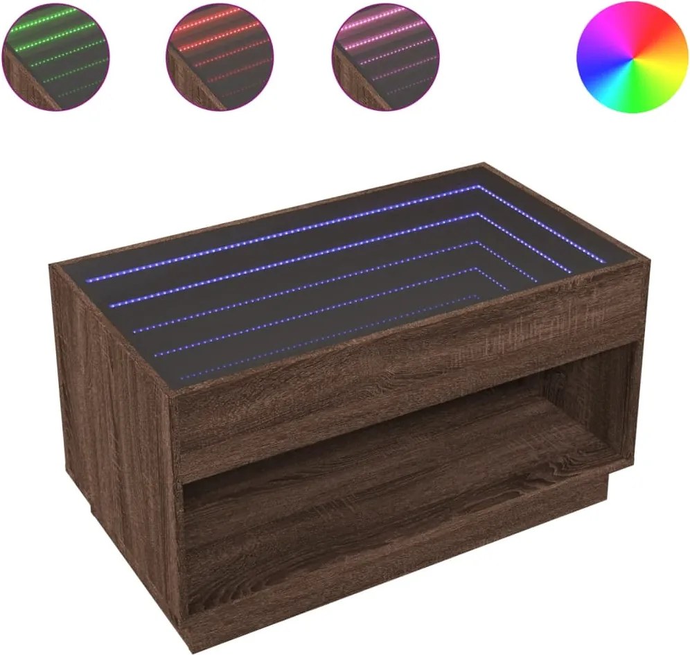vidaXL Măsuță de cafea cu LED infinity, stejar maro, 90x50x50 cm