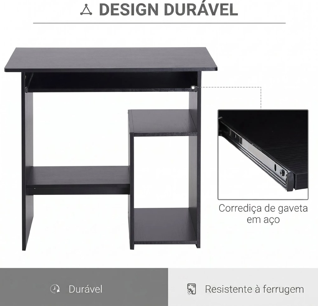 HOMCOM Birou pentru Calculator cu Raft pentru Unitate Centrală și Raft Detașabil pentru Tastatură, 80x45x75 cm, Negru | Aosom Romania