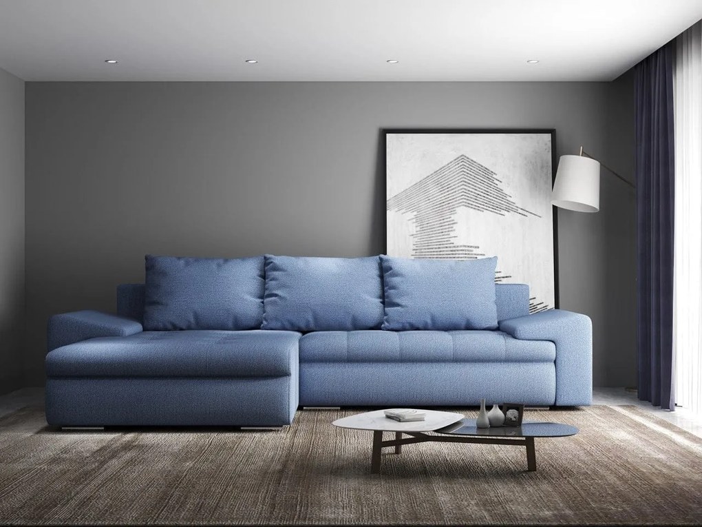 Colțar extensibil dumonde cu ladă de depozitare si sezut confortabil din spuma high-density, Leonardo Enjoy Albastru 260x185 cm