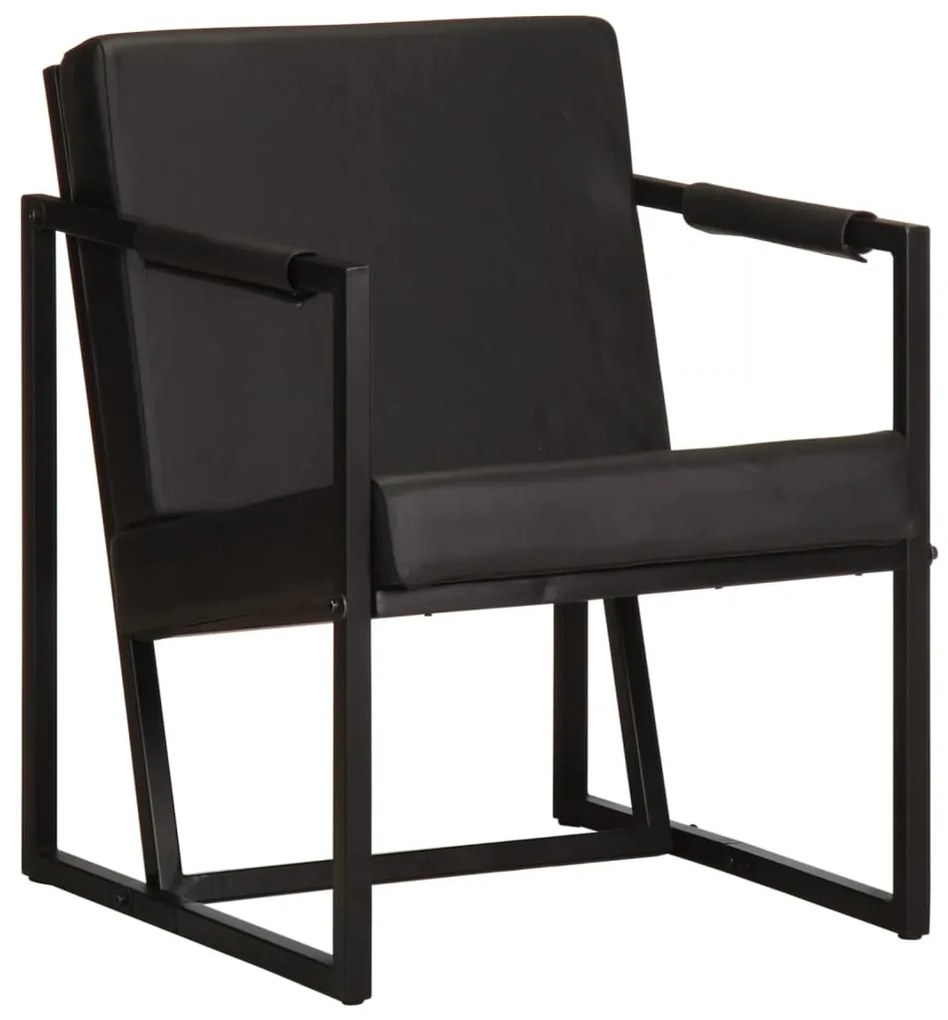 vidaXL Fotoliu, negru, piele naturală