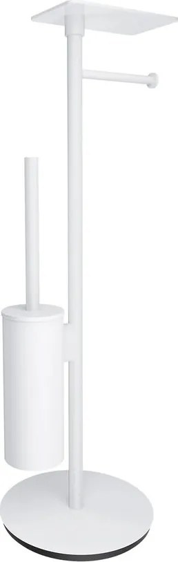 Suport hartie freestanding Omnires Modern Project cu spatiu pentru perie si raft finisaj alb mat