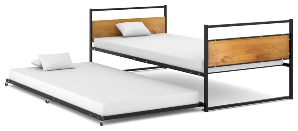 324748 vidaXL Cadru pat extensibil, negru, 90x200 cm, metal