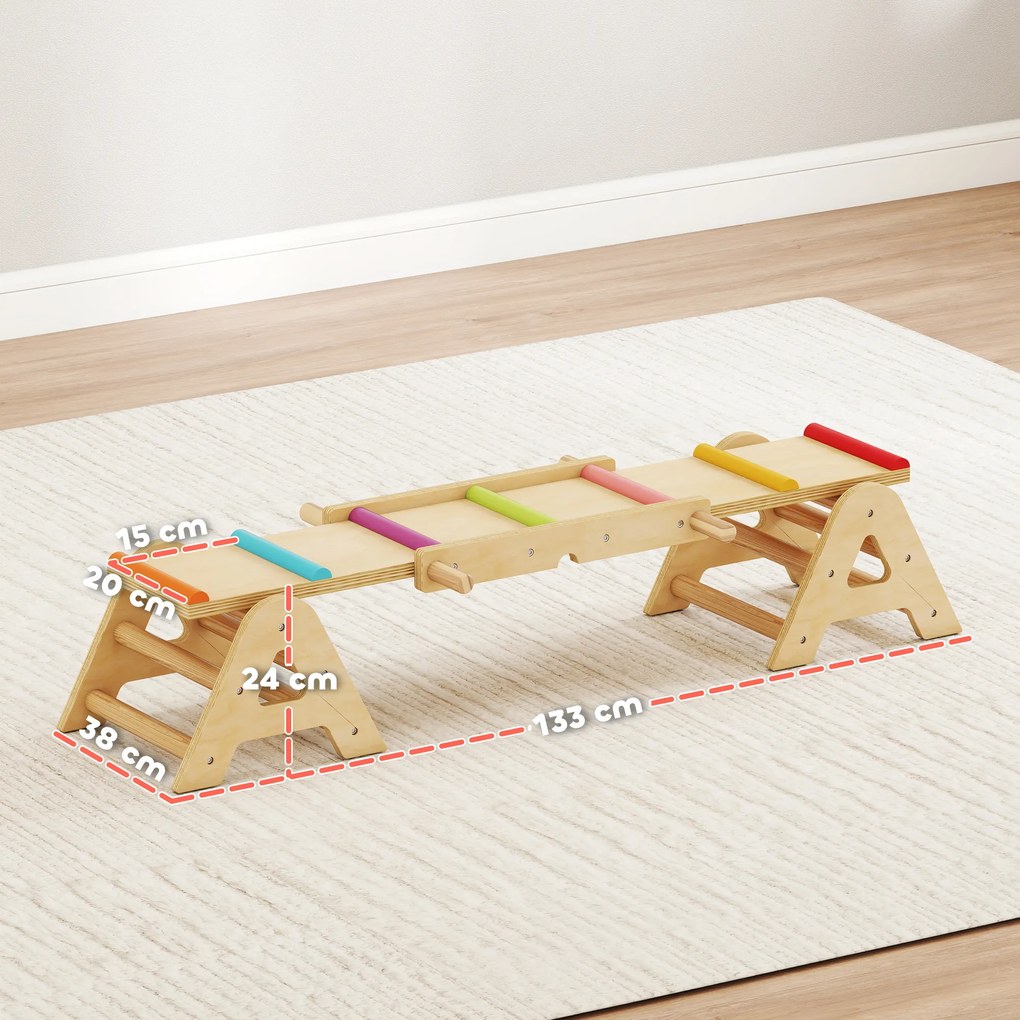 AIYAPLAY 2 în 1 Leagăn de Echilibru pentru Copii, Bârnă din Lemn, Leagăn 133 x 38 x 24 cm | Aosom Romania