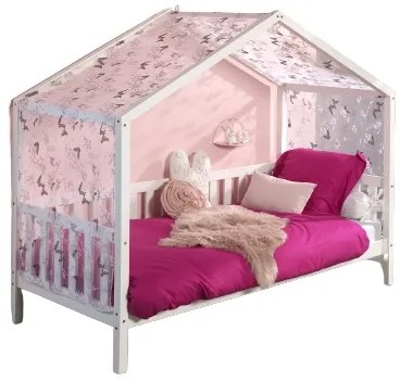 Set DALLAS în alb format dintr-un Pat copii Vipack cu gard (90 x 200 cm) și un set textil.