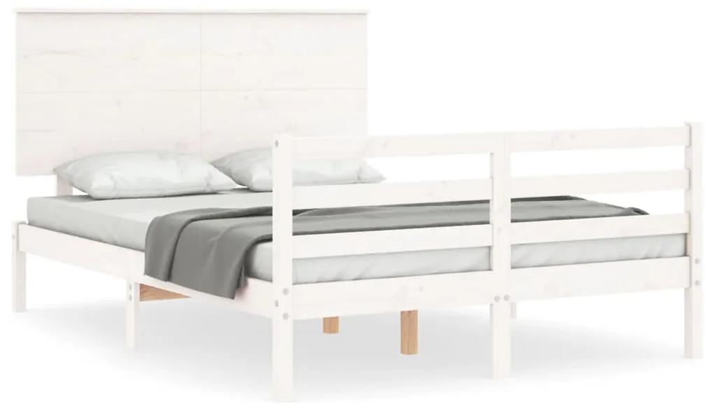 3195222 vidaXL Cadru de pat cu tăblie, alb, 140x200 cm, lemn masiv