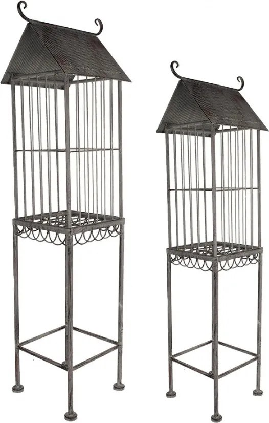 Set 2 colivii decorative din metal, finisaj gri antichizat, Country Style