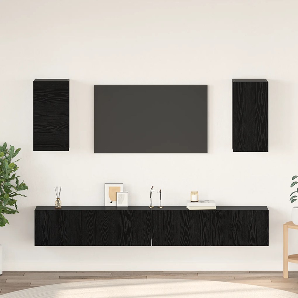 vidaXL Dulap pentru TV pe Perete 6 pcs Stejar negru Lemn compozit