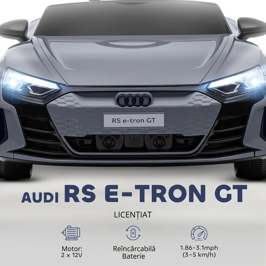 HOMCOM Automobil electric pentru copii cu telecomandă, centură de siguranță, claxon, muzică, faruri, până la 5 km/h, 3-5 ani, Gri | Aosom Romania