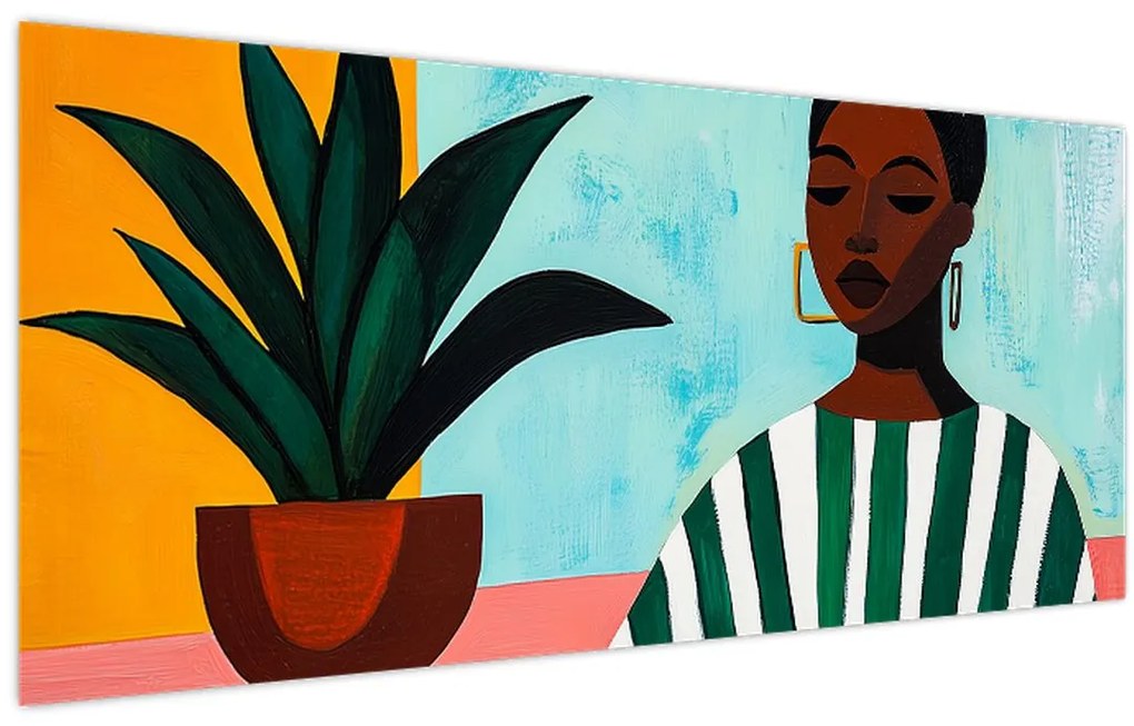 Tablou - Femeie cu floare (120x50 cm)