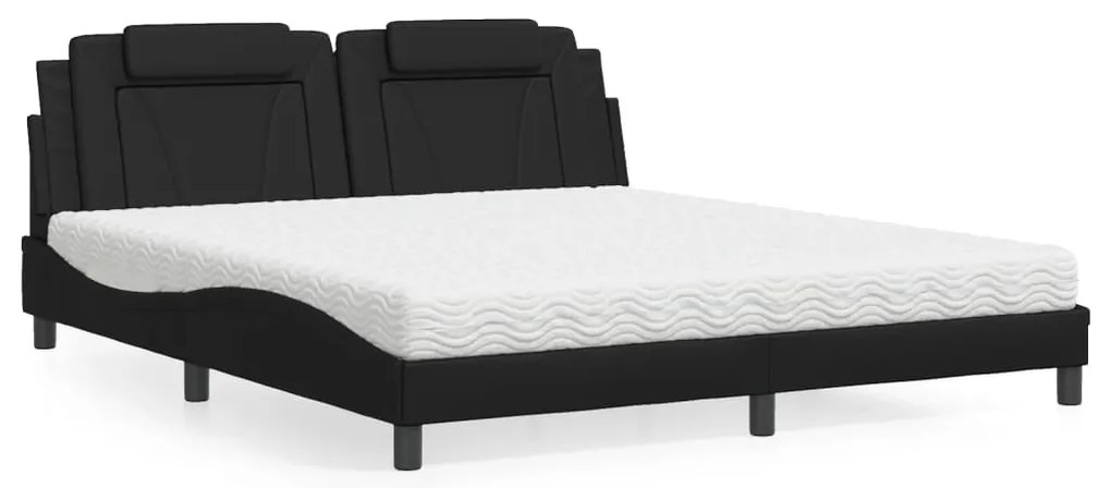 vidaXL Pat cu saltea, negru, 180x200 cm, piele ecologică