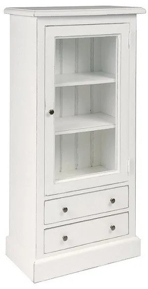 Vitrina, alba, din lemn de pin masiv, cu aspect vintage, small single, Country