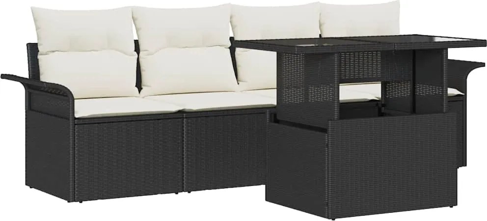 vidaXL Set de canapele pentru grădină cu pernă 5 pcs Negru Poli Rattan