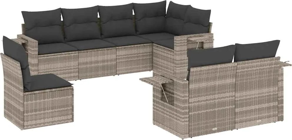 vidaXL Set mobilier de grădină cu perne, 8 piese gri deschis poliratan