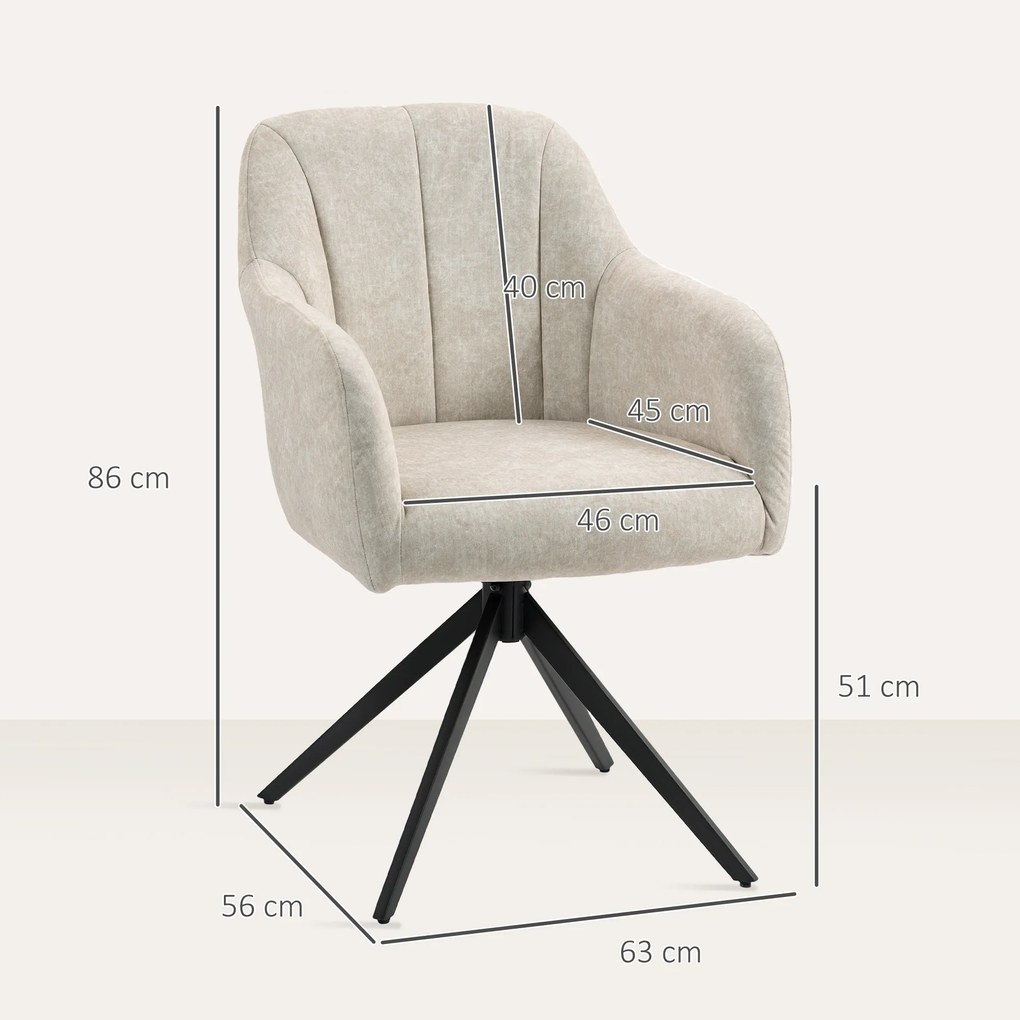 HOMCOM Fotoliu Acent Rotativ, Fotoliu Tapitat cu Material Textil, Picioare din Oțel, pentru Sufragerie, Dormitor, Birou, Bej | Aosom Romania
