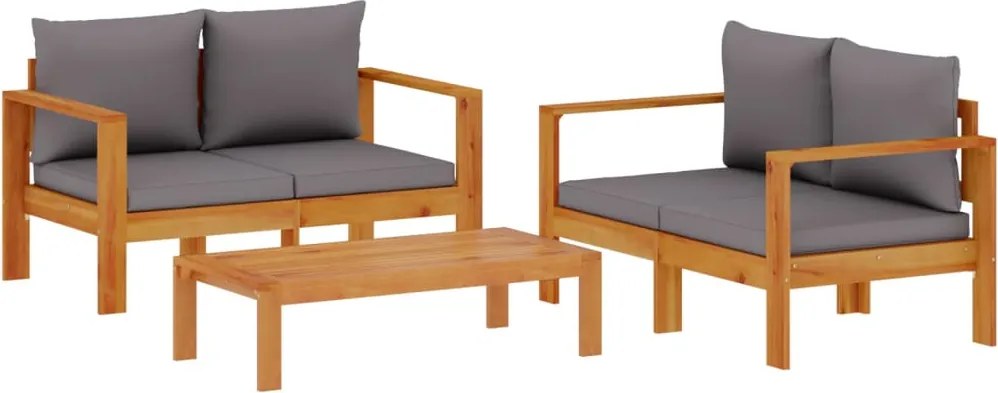 vidaXL Set de canapele de grădină cu perne, 3 piese, lemn masiv acacia