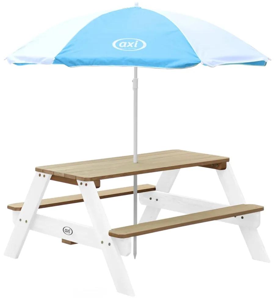 441650 AXI Masă de picnic pentru copii „Nick” cu umbrelă, maro și alb