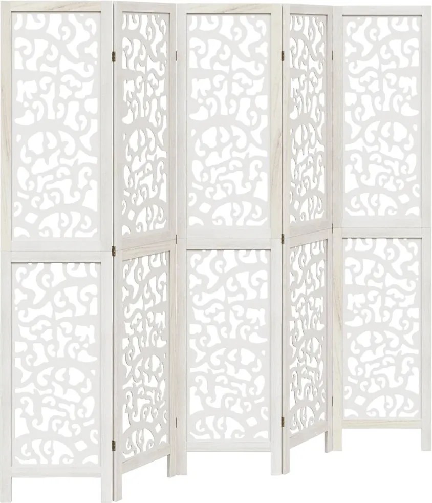 vidaXL Paravan cameră 5 panouri, alb, lemn masiv paulownia