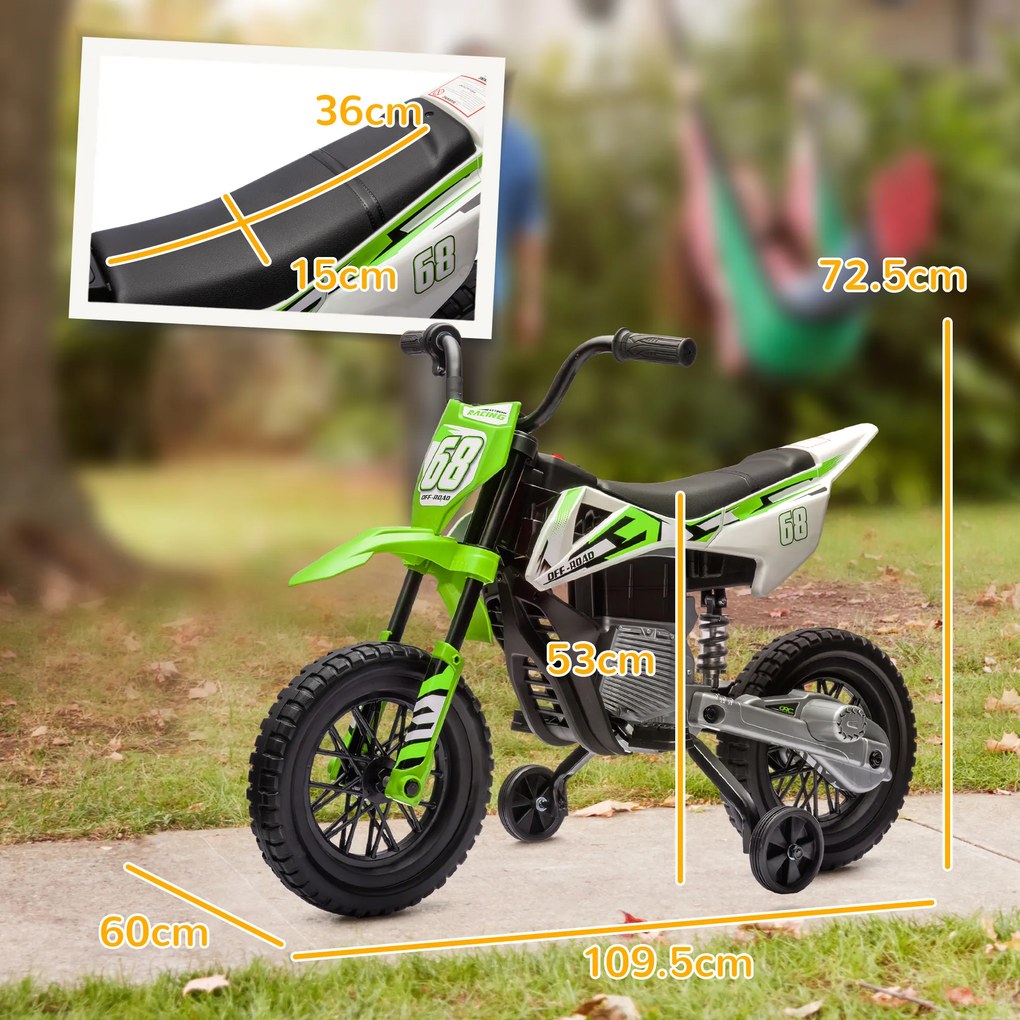 AIYAPLAY Motocicleta Electrică Copii pentru copii 3-6 ani cu 2 motoare, 2.4-5 km/h, 107x56x70 cm, verde | Aosom Romania
