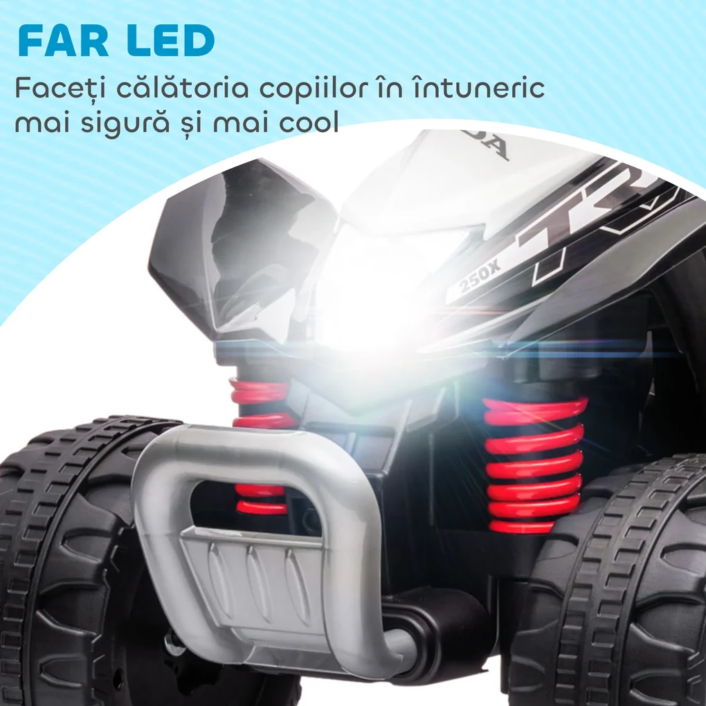 AIYAPLAY Quad Electric pentru Copii 18-36 Luni din PP si Metal cu Lumini LED, Claxon si Pedale, 65.5x38.5x43.5 cm, Negru | Aosom Romania
