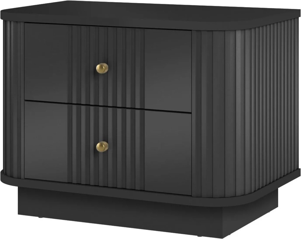 Noptieră Vesper 56 cm pe plintă - negru cu mânere aurii