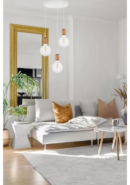 Lustră pe cablu MIROS 3xE27/60W/230V rotundă albă/cupru