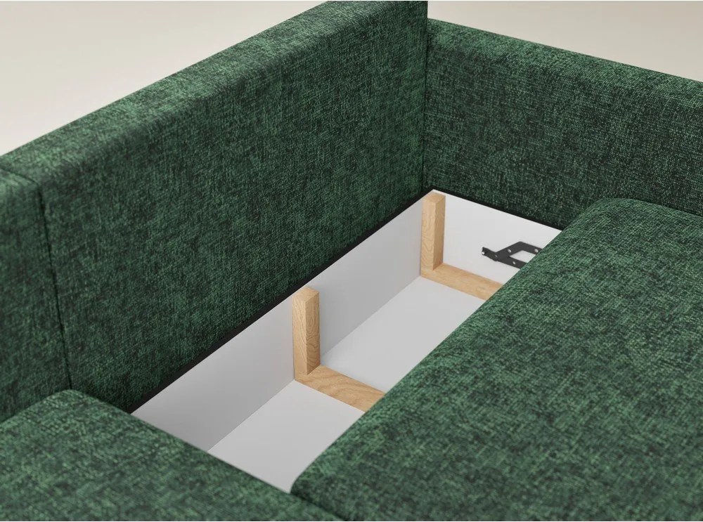 Colțar verde închis extensibil/cu spațiu de depozitare cu tapițerie din chenille (cu colț pe partea stângă/cu șezlong) Leon – Maison de Rêve