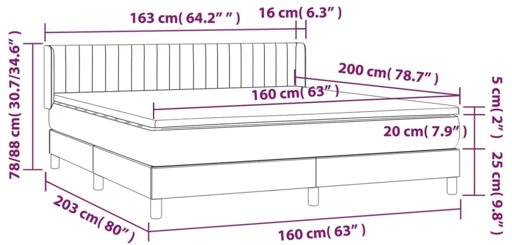 Pat continental cu saltea, gri inchis, 160x200 cm, tesatura Morke gra, 160 x 200 cm, Benzi verticale