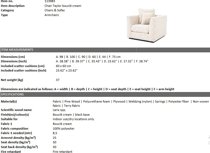 Fotoliu elegant design LUX Taylor crem 113983 HZ