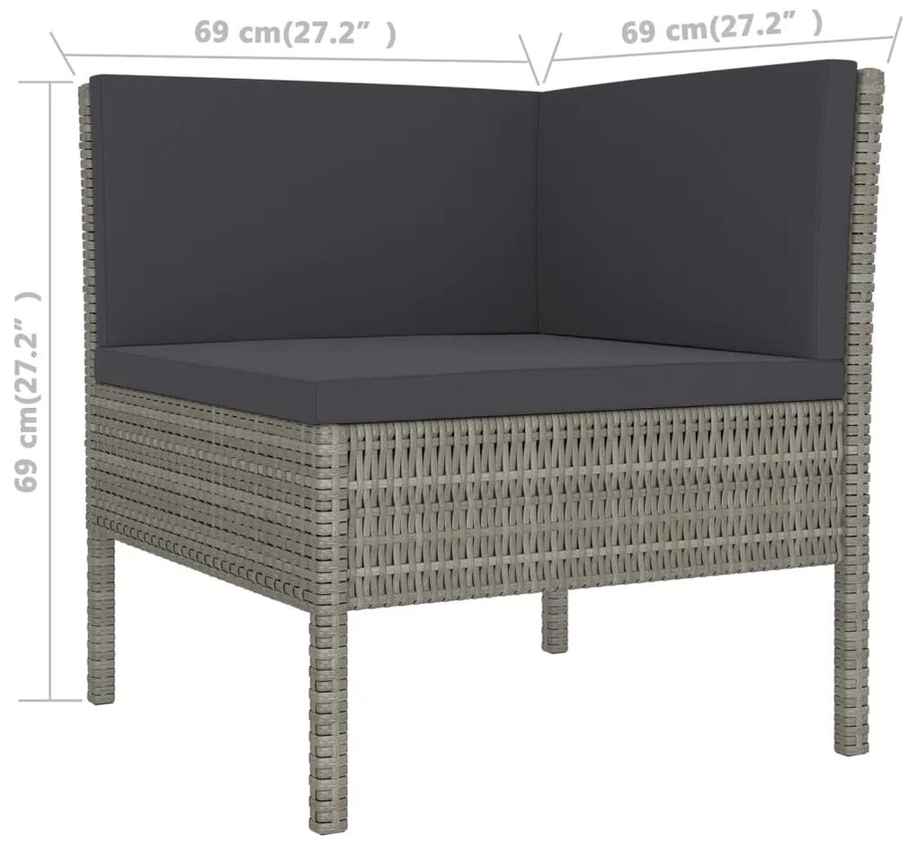 Set mobilier de gradina cu perne, 9 piese, gri, poliratan 3x colt + 4x mijloc + 2x suport pentru picioare, 1